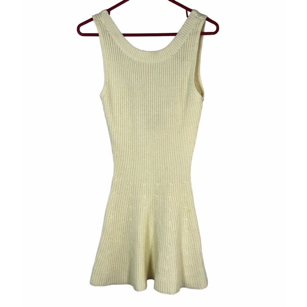 Lovers and Friends Ribbed Knitted Mini Skater Tank Dress Stretchy Cream Size XS